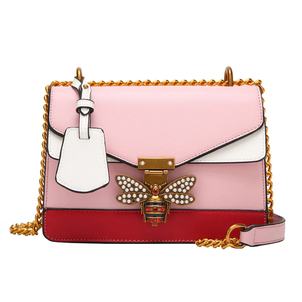 Брендовые женские сумки, роскошные сумки, женские сумки-мессенджеры, Сумка с пчелами для девочек, модная сумка на плечо, женские Сумки из искусственной кожи - Цвет: Розовый