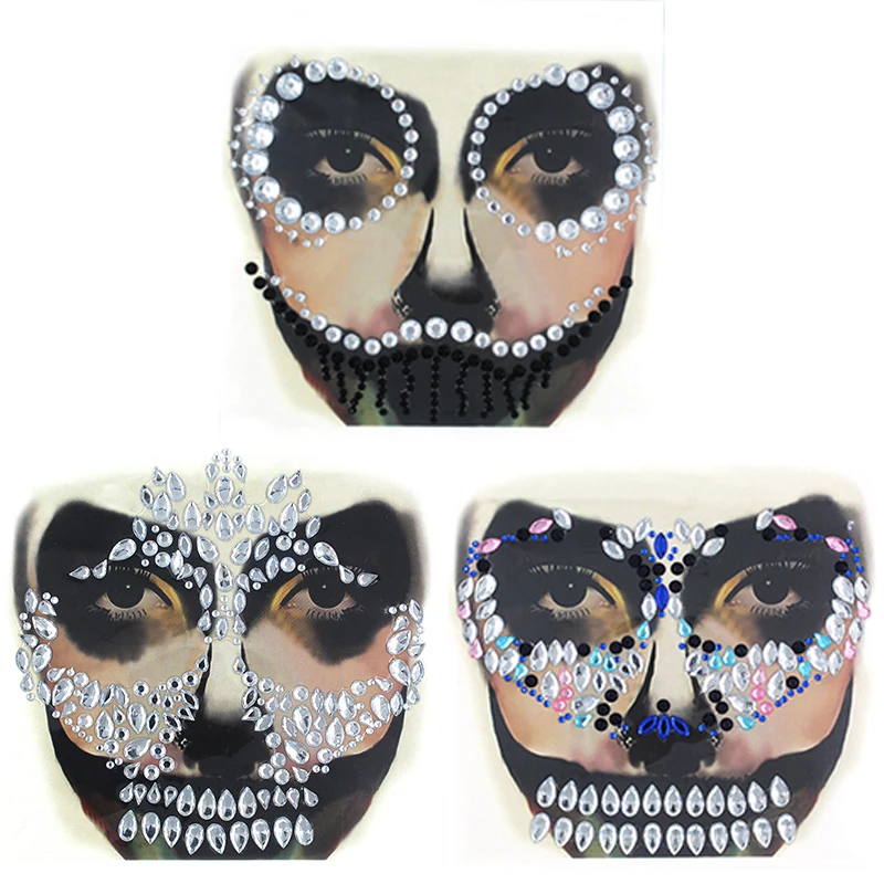 

GYP 1Pc Festival Face Jewel Rhinestone With Gem Skull Teeth Sticker for Carnival Makeup Body Art Party Halloween Decor