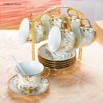 

Europe Concise Porcelain Coffee Cup Saucer Spoon Set British Brief Ceramic Tea Cup Advanced Teacup Party Home Drinkware