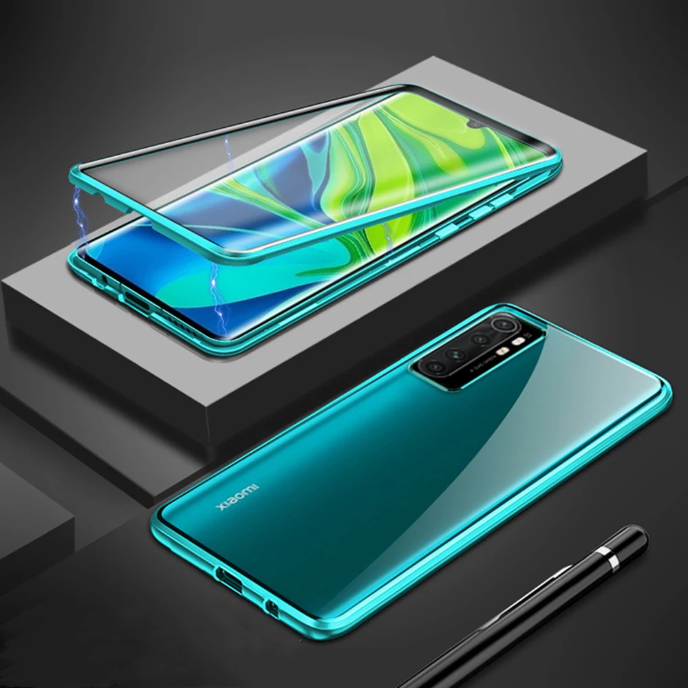 Двухсторонний чехол из закаленного стекла для Xiaomi Mi Note 10 Lite металлический