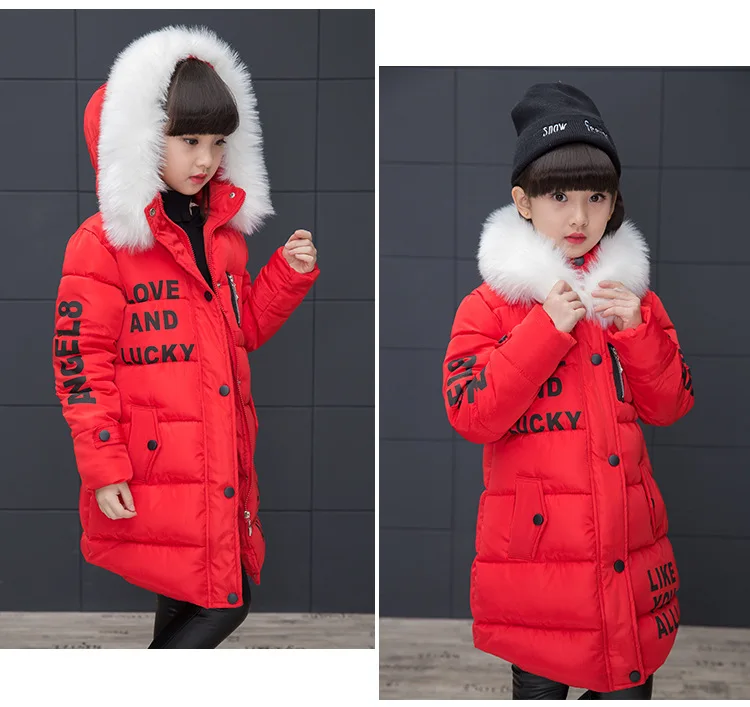 OLEKID Russian Winter Girls Parka Faux Fur Collar Long Girls Cotton-padded Jacket 4-13 Years Kids Teenagers Outerwear Coat