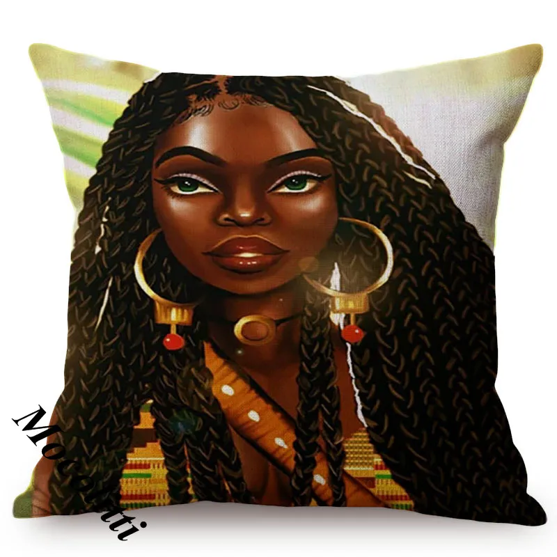 Сексуальная красивая Африканская женщина, декоративное искусство, картина маслом, диванная подушка, чехол, хлопок, лен, Африканский стиль, Автомобильная подушка, чехол