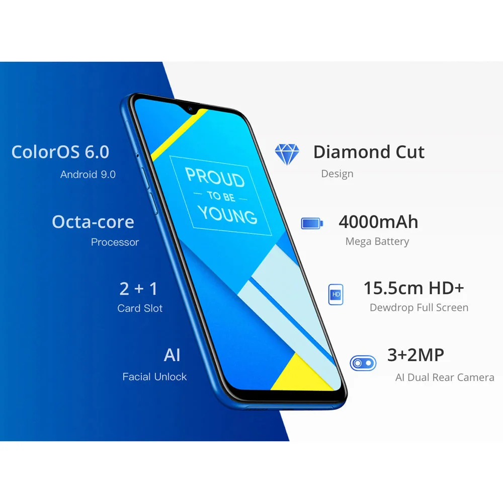 RU версия 6,1 дюймов Realme C2 RMX1941 мобильного телефона 4000 мА/ч, Octa core, 2 Гб оперативной памяти, 16 Гб встроенной памяти, 13MP 2MP двойной Камера Android 9,0 с двумя sim-картами 4G, чехол для телефона