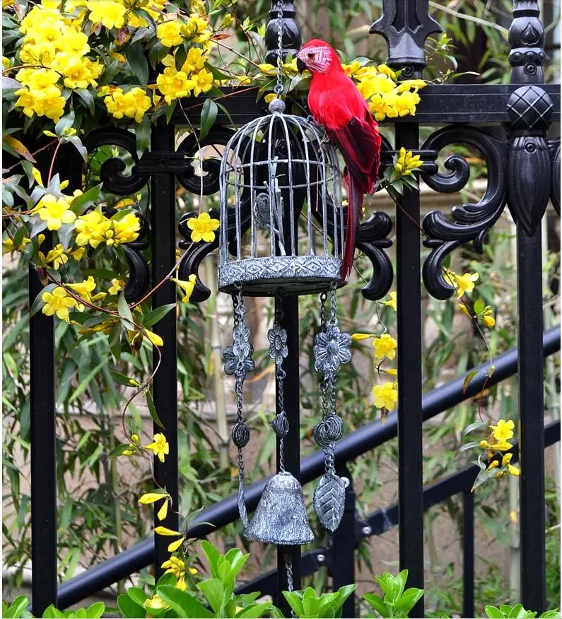 

Pastoral Iron Birdcage Wind Chimes Pendant Courtyard Villa Balcony Figurines Decoration Outdoor Garden Metal Accessories Crafts