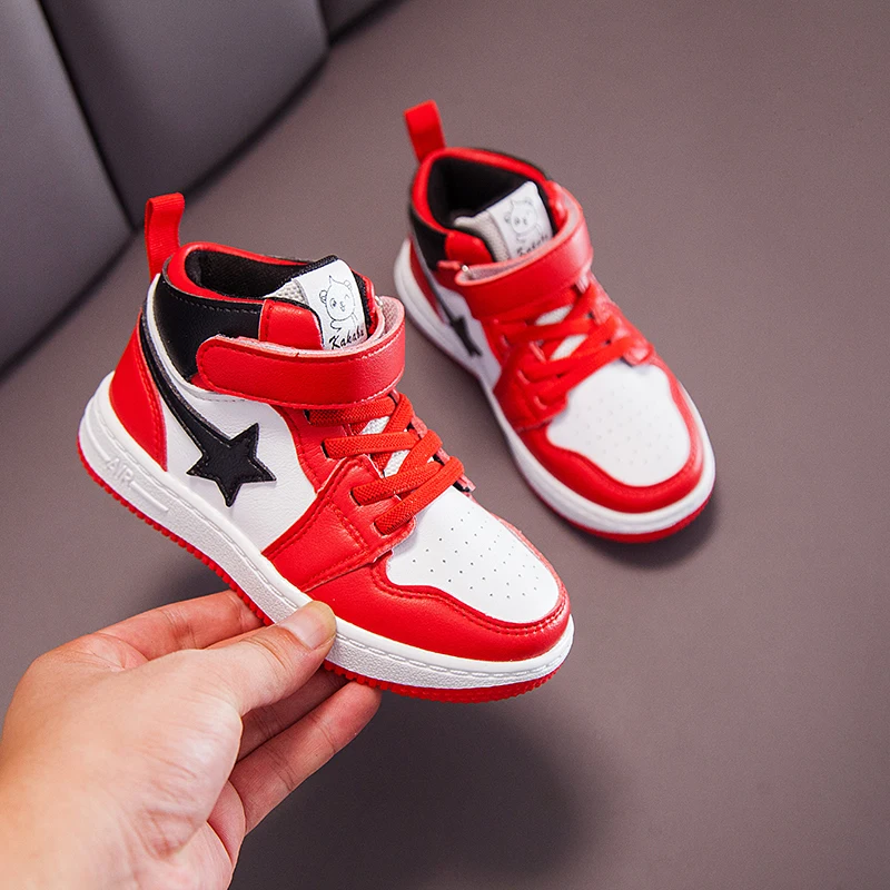 Shoes Kids New Boys Girls Children Shoes Sneakers Litter Big Kids Sport Basketball Running Tennis Leather Girl Boy Shoe - Color: red