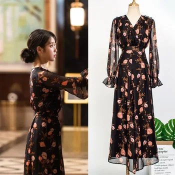 

flower Advance sale Dress for women DEL LUNA Hotel same IU Lee Ji Eun in autumn temperament woman dress spring