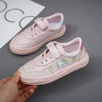 

Cartoon Kids Shoes for Girl Children Off White Shoes Cut Cat Pattern Kids Skate Shoes Breathable and Non-slip Pink White Gift