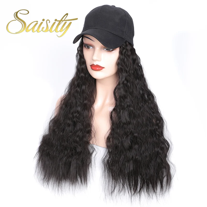 

Saisity Natural Wavy Wigs Wigs For Women 24'' Synthetic Wigs With Adjustable Baseball Cap Duck Tongue Hat With Hair Makeup Wigs