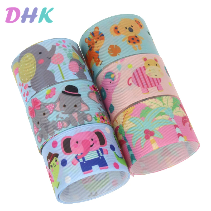 DHK 1 5 'Ƌ ярдов с изображением животных слона принтом&quot Кокос &quotGrosgrain ленточный