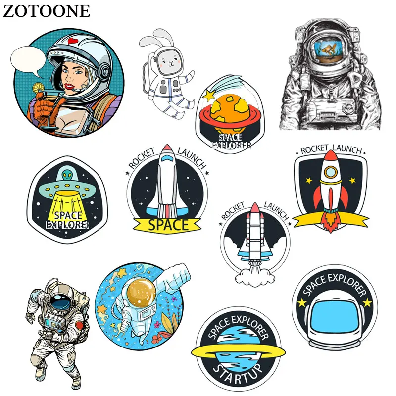

ZOTOONE Space Rocket Astronaut Patch Iron on Transfers for Clothing Applications DIY T-shirt Heat Transfers Appliques Stickers E