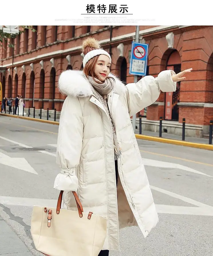Rеel col en fourrure de raton laveur femmes veste d'hiver canard doudoune e paisse длинный манто для женщин парка grande taille 4XL - Цвет: Бежевый