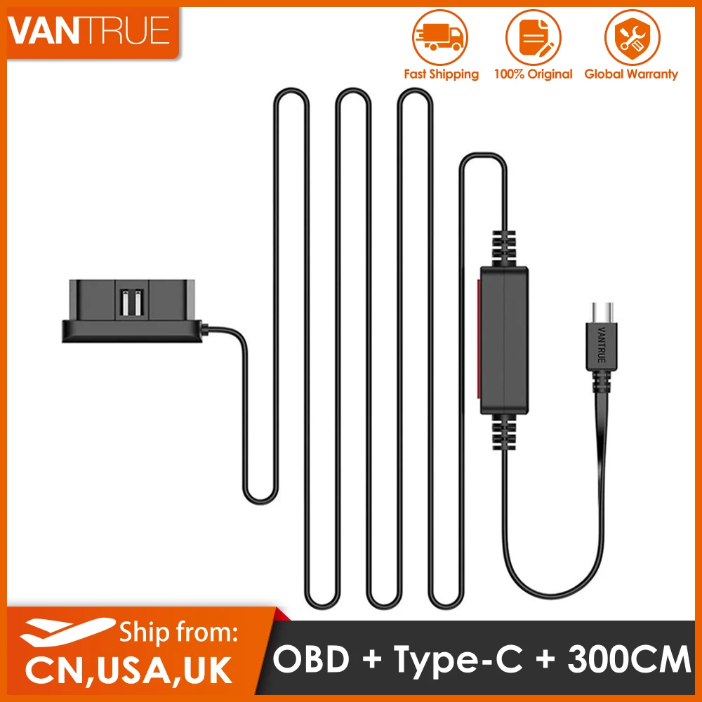 Vantrue 10ft Type C USB OBD Hardwire Charger Cable for Vantrue N4/T3/N2s Dash Cam and Other Type