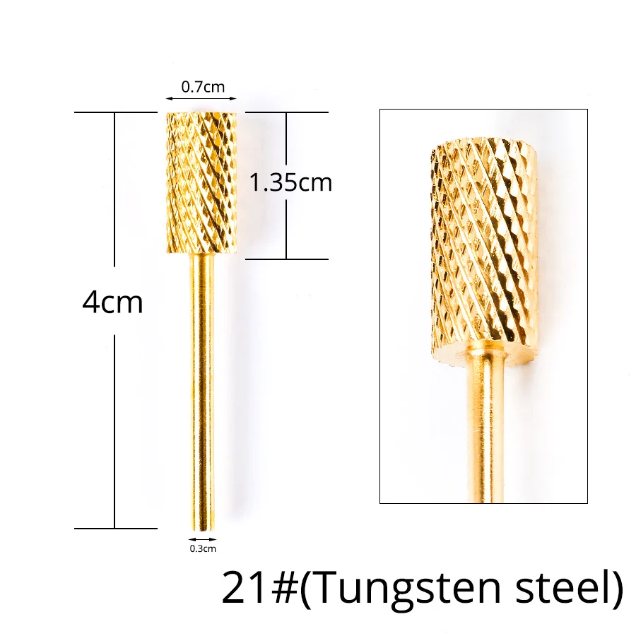Alileader сильные вольфрамовые стальные золотые сверла для ногтей набор фрезы для электрического маникюра шлифовальный станок - Цвет: 21