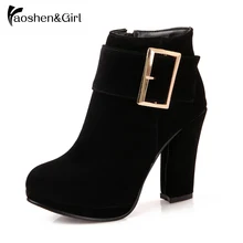 Haoshen& Girl/осенне-зимняя обувь женские ботильоны ботинки на высоком каблуке ботинки на платформе с пряжкой обувь из флока на каблуке Размер 32 10,5