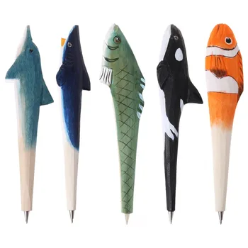 

Handmade 3D Animals Fish Creative Wood Carved Ballpoint Pen Writing Tool Stationery School Student Gifts