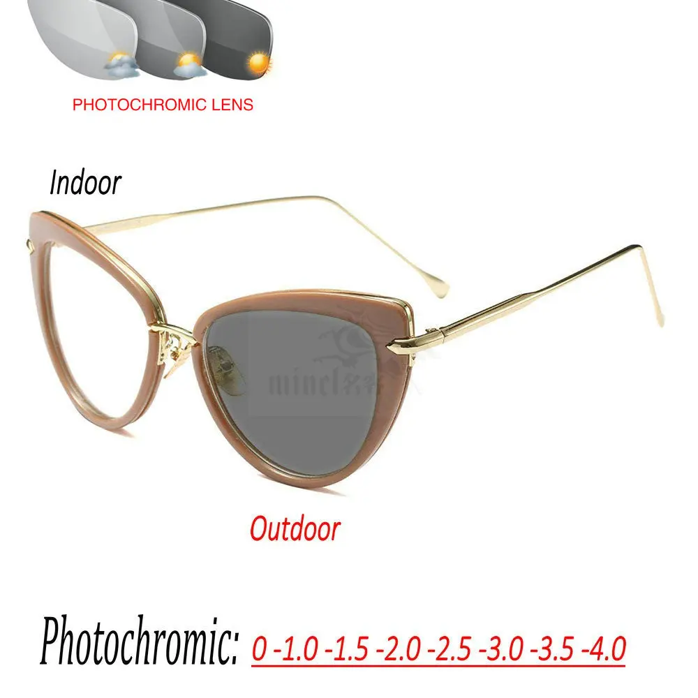 MINCL/Женская Близорукость солнце фотохромные очки «кошачий глаз» Новая Мода Тренд Ретро полная Рамка очки для близоруких FML - Цвет оправы: brwon-200