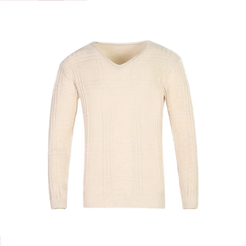 ZUSIGEL свитер с v-образным вырезом, однотонный повседневный мужской зимний свитер, Модный приталенный пуловер, мужские вязаные свитера - Цвет: Бежевый