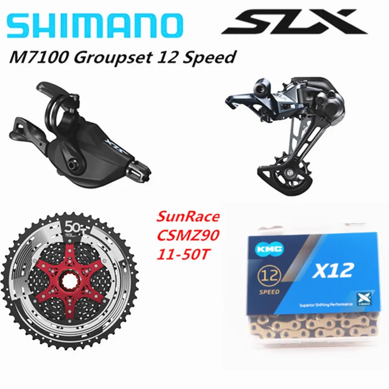 KMC black gold SHIMANO DEORE SLX M7100 Groupset MTB горный велосипед 1x12-Speed 11-50T SL+ RD+ CSMZ90+ KMCX12/CN-M7100 M7100 переключатель заднего хода - Цвет: KMC black gold