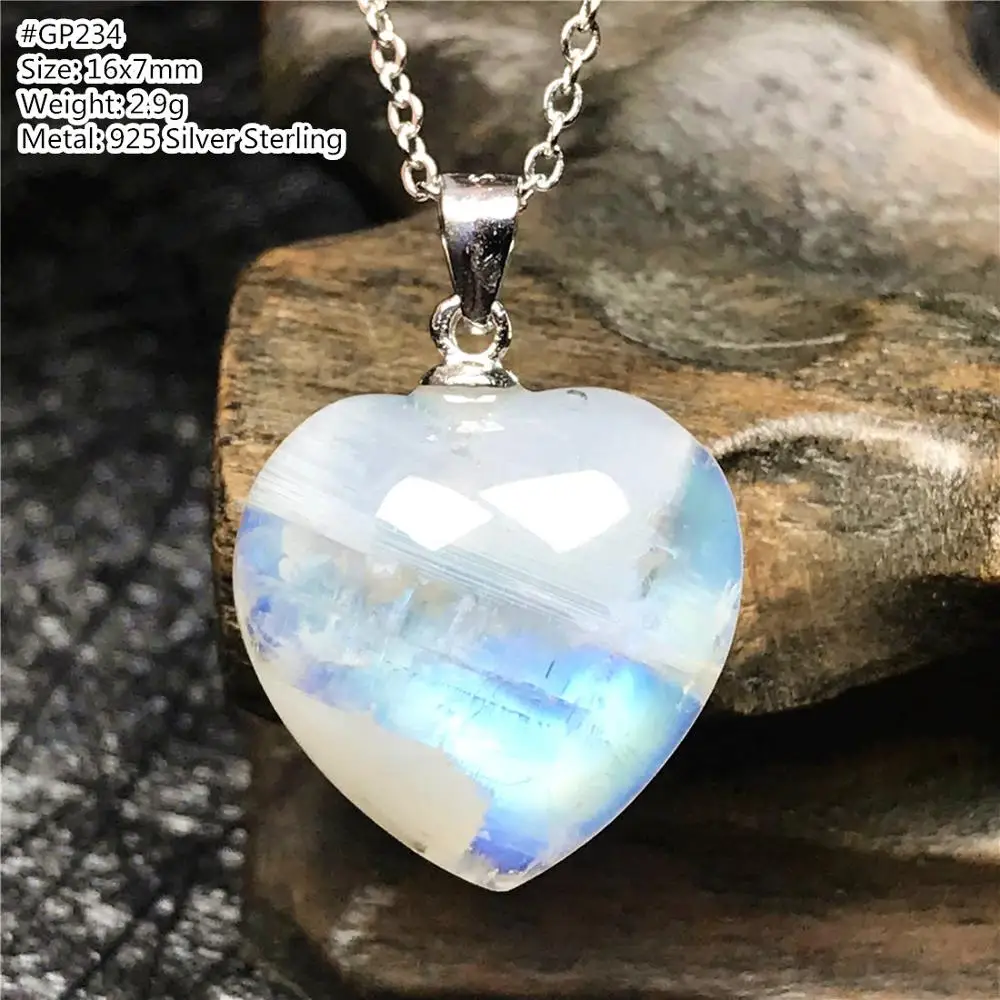 Top Natural Heart Moonstone Pendant Necklace For Woman Lady Man Silver Sterling Chains Love Blue Light Crystal Jewelry AAAAA