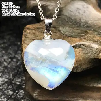 Top Natural Heart Moonstone Pendant Necklace For Woman Lady Man Silver Sterling Chains Love Blue Light Crystal Jewelry AAAAA