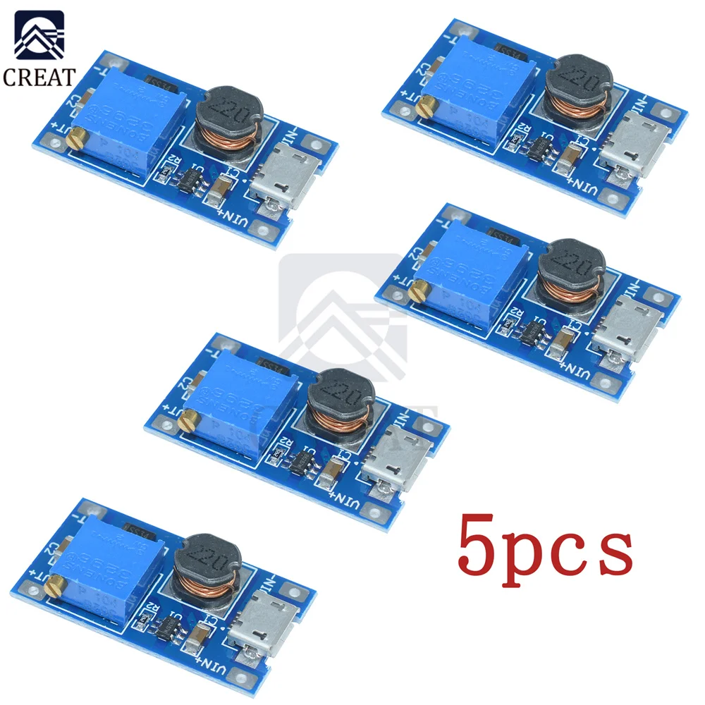 Повышающий Модуль преобразователя MT3608 DC-DC 2-24V до 5-28V 6V 12V 24V 2A с интерфейсом Micro USB