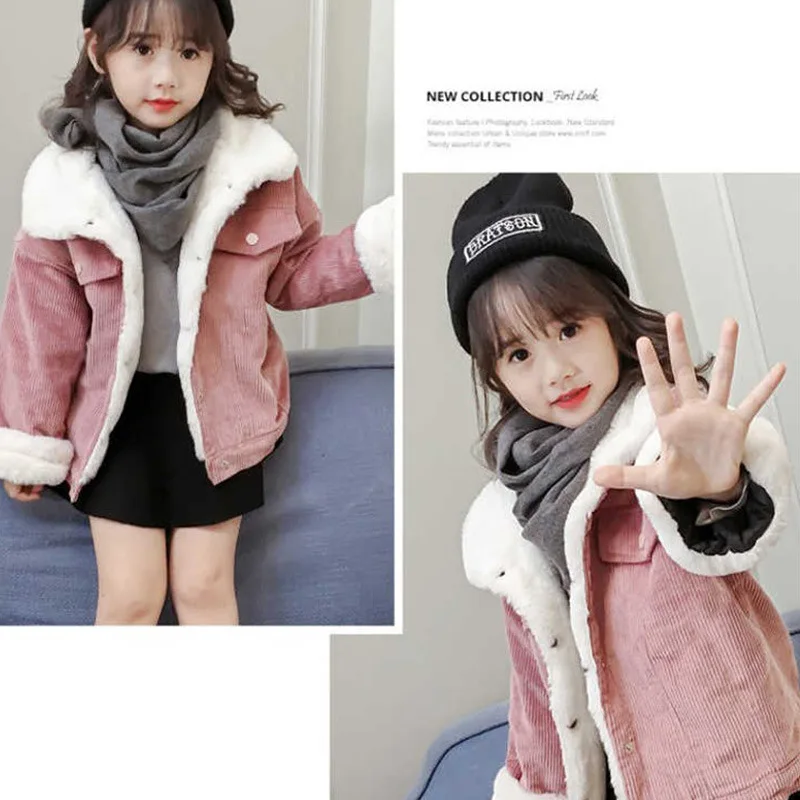 Куртки для маленьких девочек; Новинка года; повседневные вельветовые детские пальто для девочек; плотная теплая осенне-зимняя верхняя одежда для детей