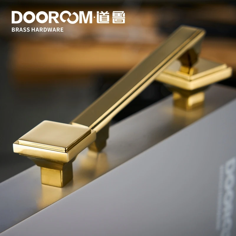 Латунные мебельные ручки Dooroom современные американские блестящие золотые PVD для