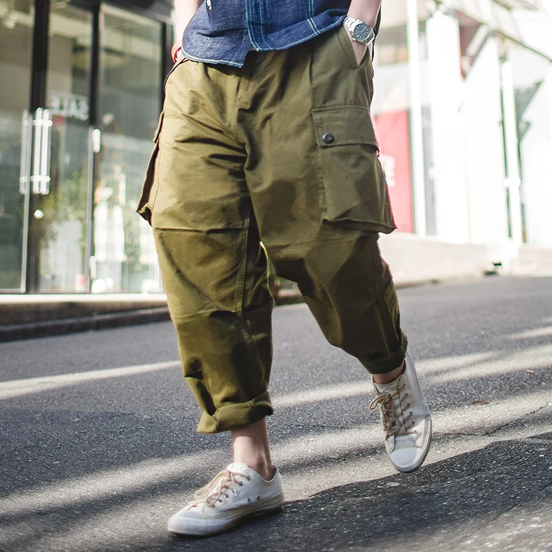 Japanese retro big pocket haren pants high waist drop feeling radish pants thin pants men