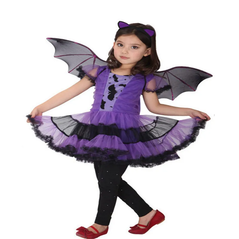Детский костюм на Хэллоуин для девочек Платье летучая мышь с повязкой голову