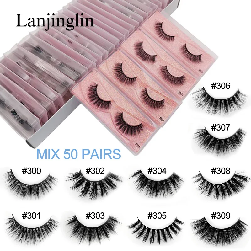 MIX 50 PAIRS 20 Вт, 30 Вт/40/50/100 пар объемные норковые ресницы натуральных длинных накладных ресниц 3d faux cils Косметика не тестировалось на наращивание ресниц - Цвет: MIX 50 PAIRS