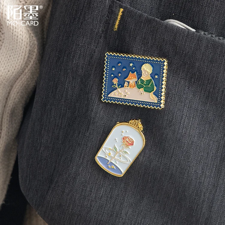 Le Petit Prince серия металлический бейдж с держателем Kawaii Роза маленькая печать лиса
