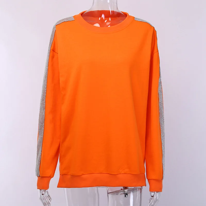 Мода горный хрусталь лоскутное одеяло длинные толстовки осень зима хлопок пуловеры для женщин хип хоп Спортивная Толстовка - Цвет: Оранжевый