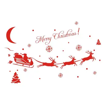 

PVC Waterproof Christmas Wall Sticker Self Adhesive Santa And Elks Home Decor Wall Decals With Letters Of Merry Christmas 1