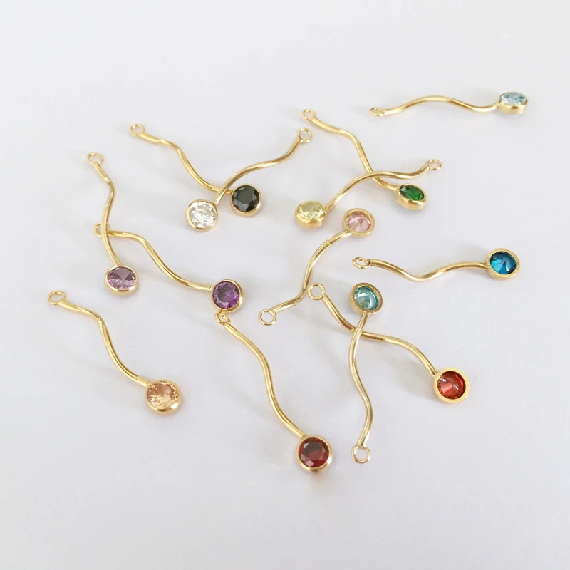 14K Gold Filled AAA Zircon Spiral Tube Bezel Drop Charm Birthstone Pendant  Pendant DIY Jewelry Findings Handmade Accessories