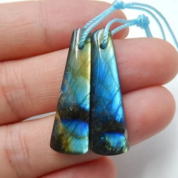 

Natural Obsidian and Labradorite Glued Gemstone Earrings Pair, 30x9x5mm, 4.4g