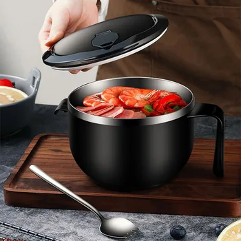 

Double Stainless Steel Chinese Instant Noodle Bowl With Lid Handle Induction Cooker Heating Food Box Kitchen Lunch Box