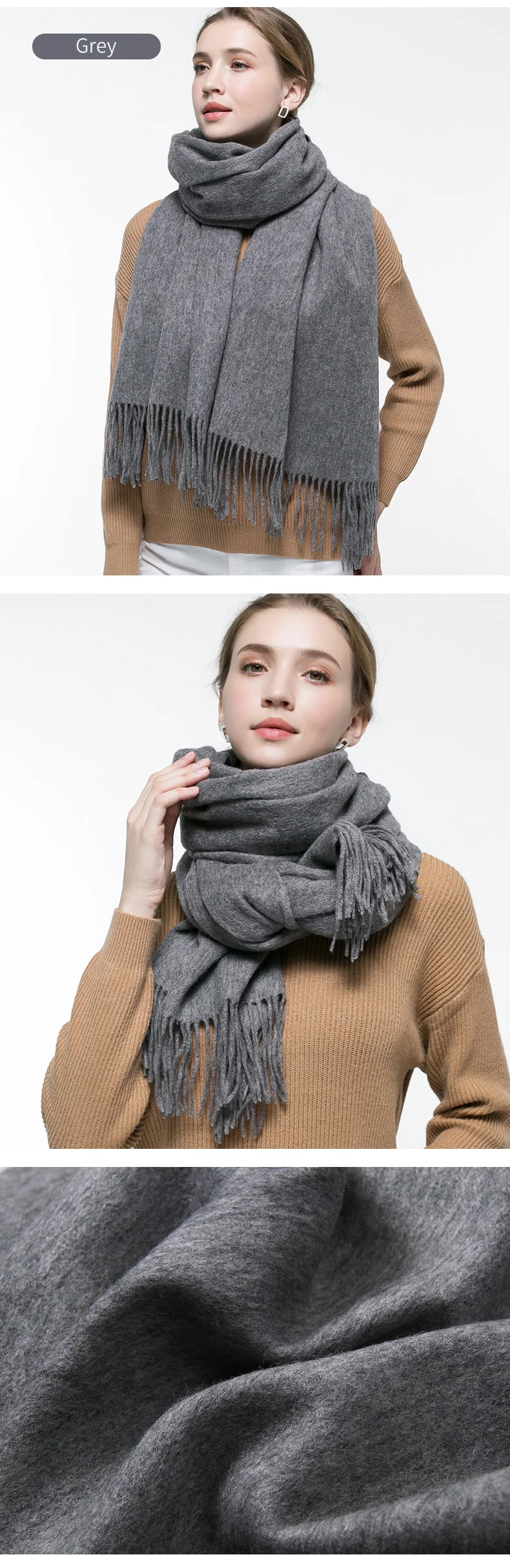 Wither Pure Wool Scarf Women Brand Thicken Warm Echarpe Wraps for Ladies Foulard Femme Solid Camel Merino Wool Scarves