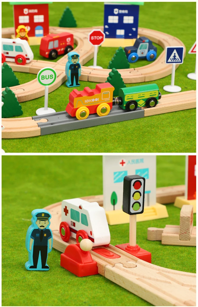 Деревянный поезд трек набор детский Деревянный Железнодорожный паззл слот транзитный деревянный рельс транзитный деревянный поезд железная дорога электрический игрушечный поезд для детей