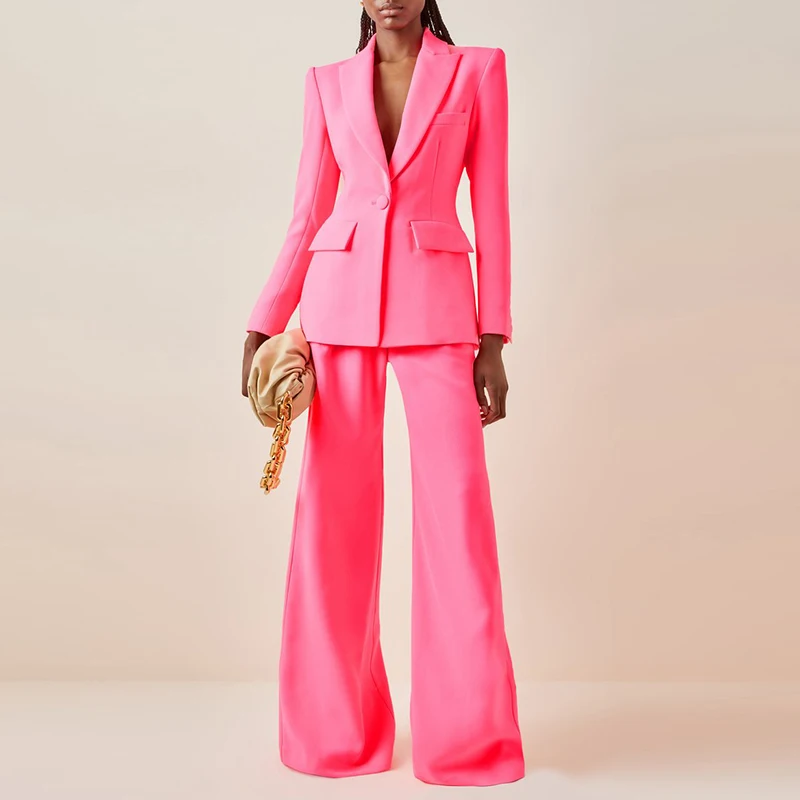Slim Fit Blazer Flare Pants Suit 