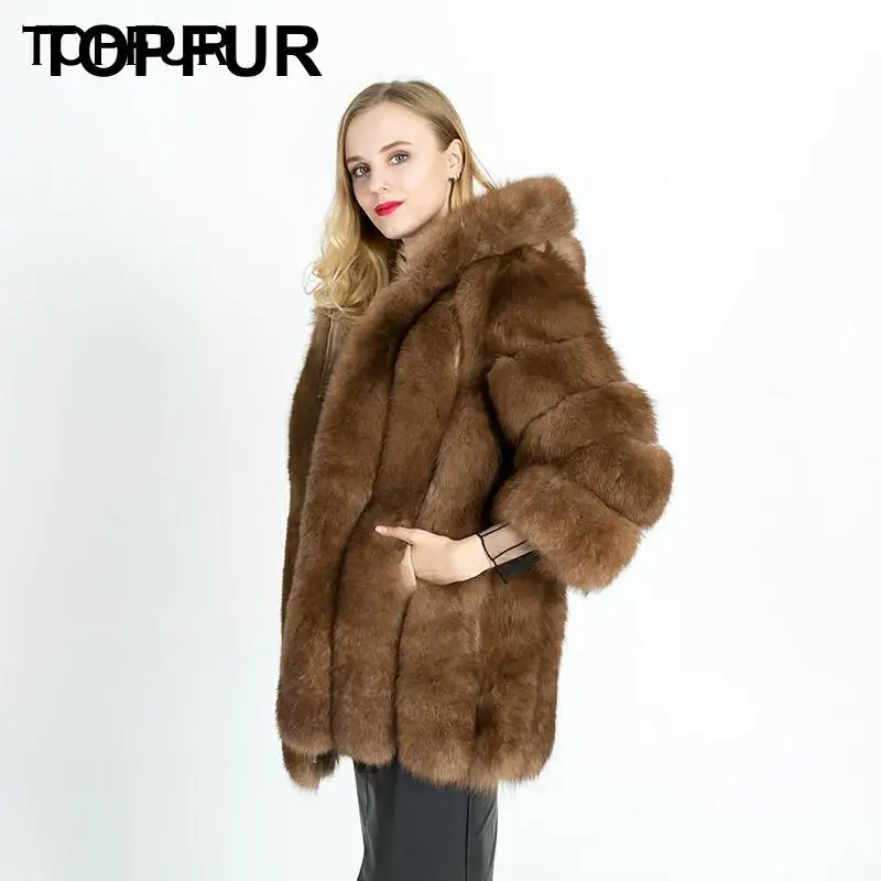 TOPFUR модное женское пальто из натурального меха для женщин, капюшон из лисьего меха, Толстая теплая Женская Базовая куртка из натурального Лисьего меха, верхняя одежда