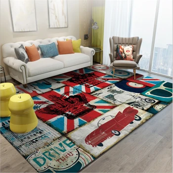 

AOVOLL Christmas Rug Area Rug for Living Room Retro Stitching European Style Red Blue Flag Mosaic Carpet Floor Mat Bedroom Rug