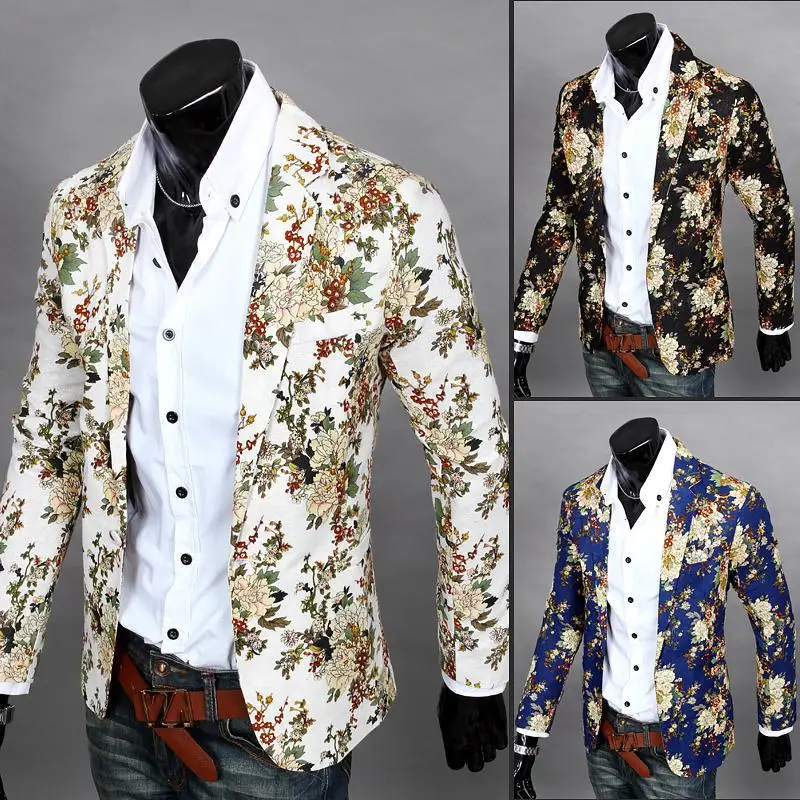 

2018 Autumn And Winter Hot Selling Korean-style Slim Fit Versatile Suit Floral-Print Suit Coat Men's