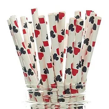 

cumpleaños 25PCS Paper Straws Degradable Kraft Eco-Friendly Poker Pattern Paper Suction Tube Poker Pattern Straws For Party