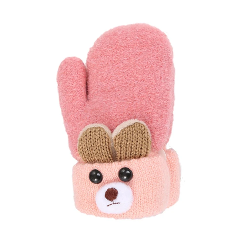 Милые детские перчатки, зимние вязаные шерстяные варежки для новорожденных, бархатные толстые Детские теплые перчатки