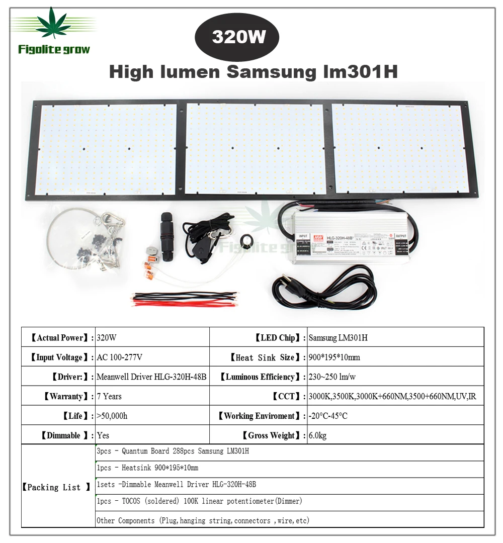 New 120W 240W 320W 480W Samsung LM301H Dimmable Quantum Tech V3 Board led grow light Meanwell driver 7 years warranty