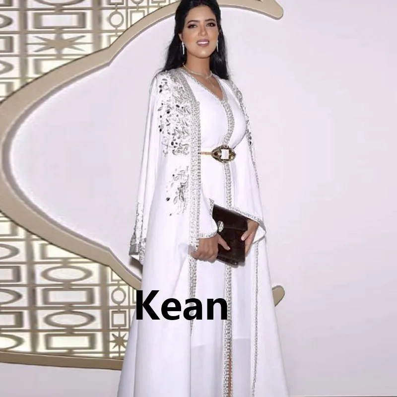 - White Moroccan Kaftan Mother of the Bride Dresses Appliques Evening Dress Vestido de Renda Groom Mother Formal Party Dress