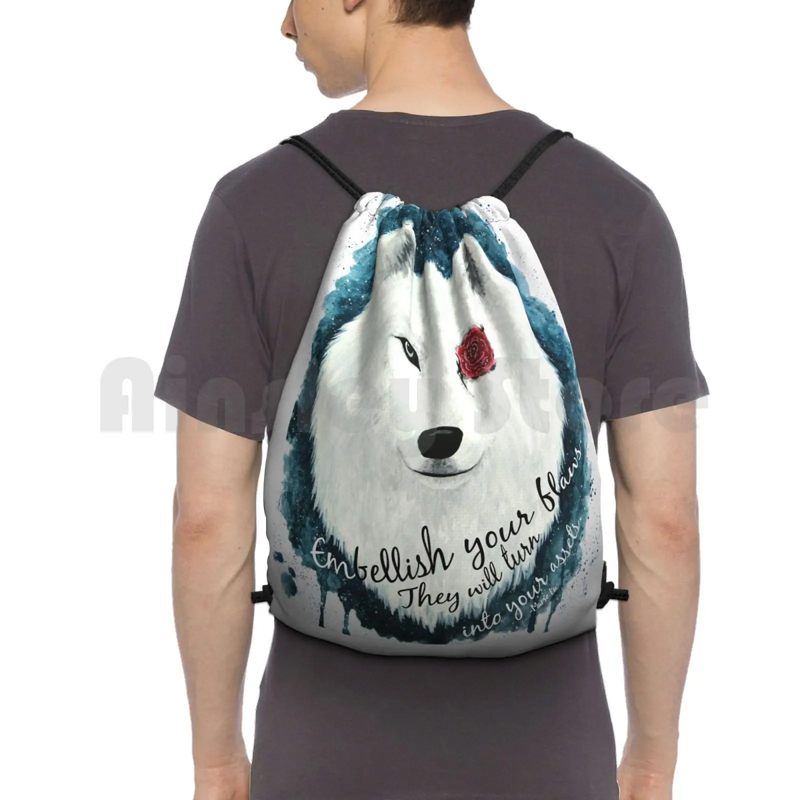 

Рюкзак с изображением белого волка, сумка на шнурке для верховой езды, альпинизма, сумка для спортзала, Белый Волк, Белый Волк, роза, молодые элиты, элиты, Мари Лу