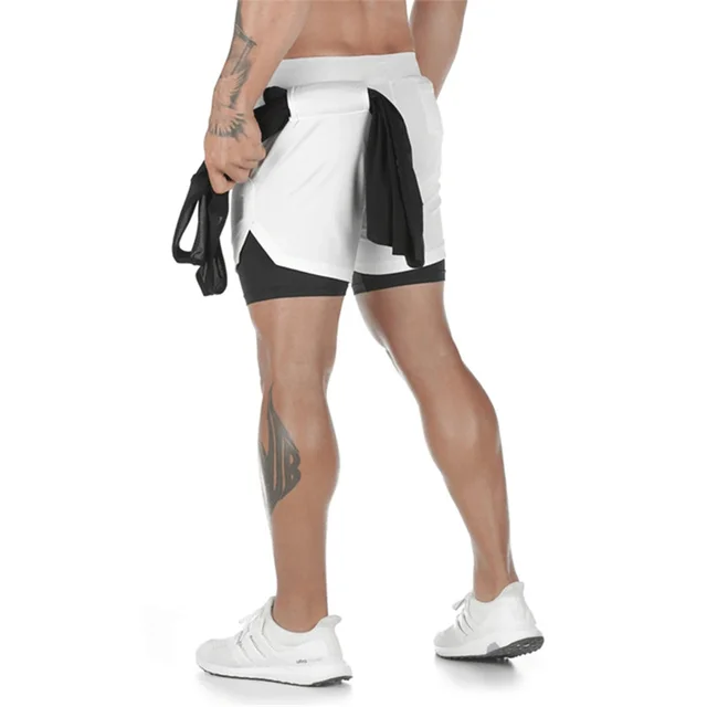 2021 Camo Running Shorts Men 2 In 1 Double-deck Quick Dry GYM Sport Shorts Fitness Jogging Workout Shorts Men Sports Short Pants White black