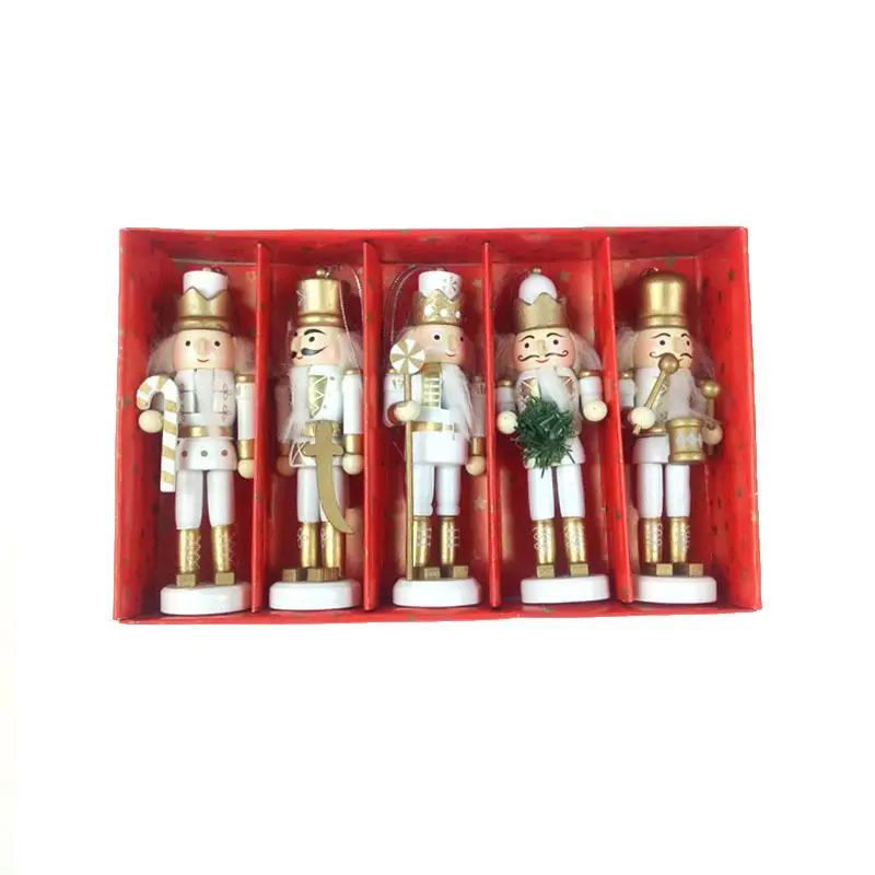 

5Pcs Wooden Nutcracker Puppets Doll Toy Figurines Ornaments Christmas Pendant Decorations For Holiday Decor Tree Stands