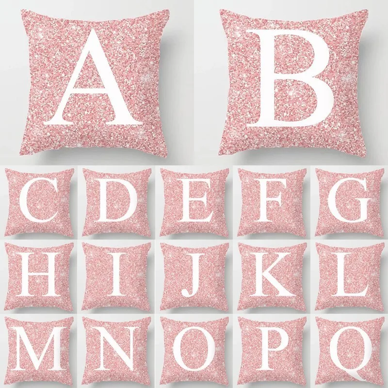 

1Pcs Pink Letter Decoration Cushion Cover Polyester Throw Pillowcase English Alphabet Home Decorative Pillow Cover 45*45cm